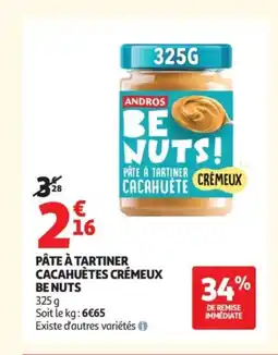 Auchan BE NUTS Pâte à tartiner cacahuètes crémeux offre