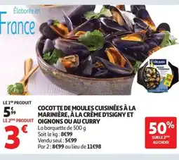 Auchan Cocotte de moules cuisinées à la marinière, à la crème d'isigny et oignons ou au curry offre