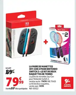 Auchan La paire de manettes joy-con 2 pour nintendo switch 2+ le kit de deux raquettes de tennis offre