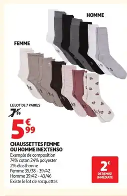 Auchan INEXTENSO Chaussettes femme ou homme offre