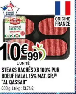 marché frais Géant AL QASSAB Steaks hachés x8 100% pur boeuf halal 15% mat. gr offre