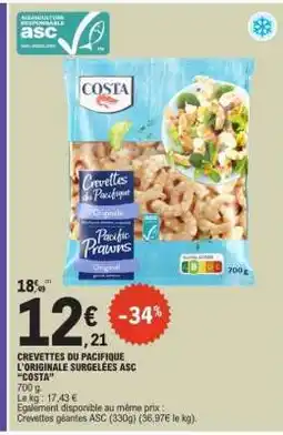 E.Leclerc CREVETTES DU PACIFIQUE L'ORIGINALE SURGELÉES ASC “COSTA” offre