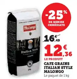 Hyper U Cafe grains italian style malongo offre