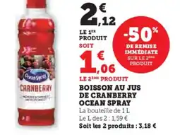 Hyper U Boisson au jus de cranberry ocean spray offre