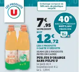 Hyper U Pur jus d'orange sans pulpe u offre
