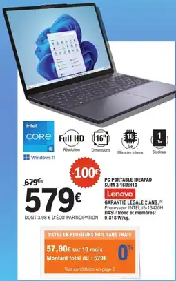 E.Leclerc Espace Culturel Pc portable ideapad slim 3 16irh10 offre