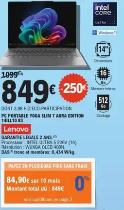 E.Leclerc Espace Culturel Pc portable yoga slim 7 aura edition 14ill10.83 lenovo offre