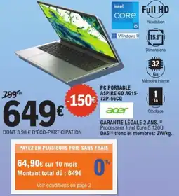 E.Leclerc Espace Culturel Pc portable aspire go ag15- 72p-56cq acer offre
