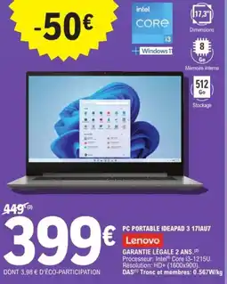 E.Leclerc Espace Culturel Pc portable ideapad 3 171au7 lenovo offre