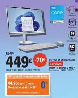 E.Leclerc Espace Culturel Pc tout en un a1024 a100 lenovo offre