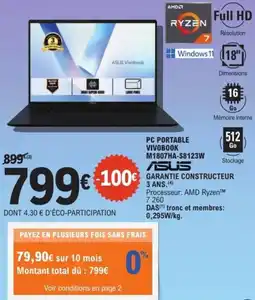 E.Leclerc Espace Culturel Pc portable vivobook m1807ha-s8123w asus offre
