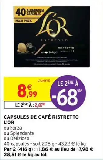Intermarché Hyper Capsules de café ristretto l'or offre