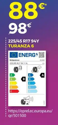 Euromaster Bridgestone turanza 6 offre