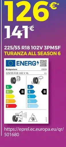 Euromaster Bridgestone turanza all season 6 225/55 r18 102v 3pmsf offre