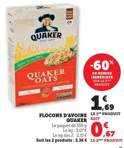 Super U Quaker flocons d'avoine offre
