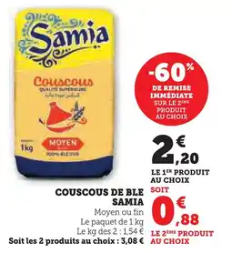 Super U Samia couscous de blé moyen offre