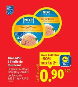 Lidl Nixe thon msc à l'huile de tournesol offre