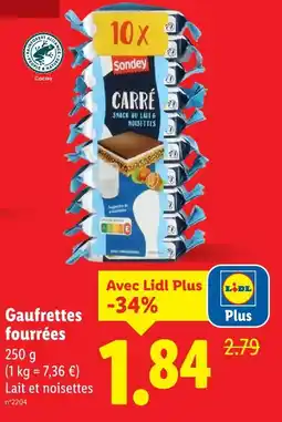 Lidl Sondey gaufrettes fourrées offre