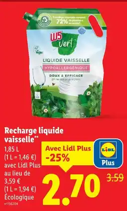 Lidl W5 vert recharge liquide vaisselle offre
