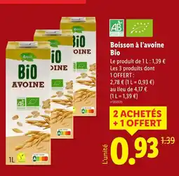 Lidl Vemondo boisson à l'avoine bio offre