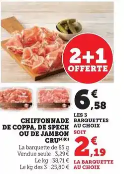 Hyper U Chiffonnade barquettes de coppa, de speck au choix ou de jambon cru offre