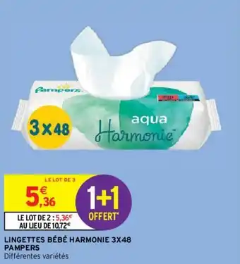 Intermarché Hyper Lingettes bébé harmonie 3x48 pampers offre