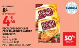 Auchan Supermarché Escalopes de poulet crues marinées nature surgelées offre