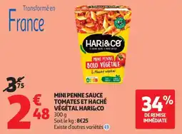 Auchan Supermarché Mini penne sauce tomates et haché végétal hari&co offre