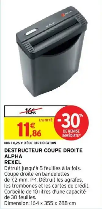Destructeur coupe droite alpha rexel