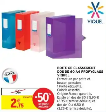 Intermarché Hyper Boite de classement dos de 60 A4 propyglass viquel offre
