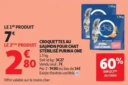 Auchan Supermarché Croquettes au saumon pour chat stérilisé purina one offre