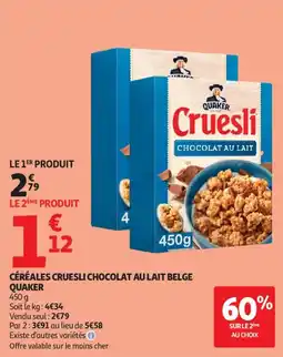 Auchan Supermarché Céréales cruesli chocolat au lait belge quaker offre