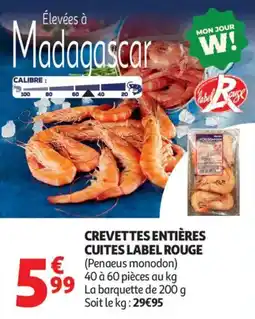 Auchan Supermarché Crevettes entières cuites label rouge offre