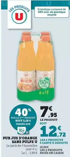 Super U U - pur jus d'orange sans pulpe offre