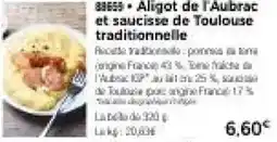 Thiriet Aligot de l'aubrac et saucisse de toulouse traditionnelle offre