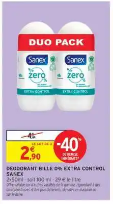 Intermarché DÉODORANT BILLE 0% EXTRA CONTROL SANEX offre