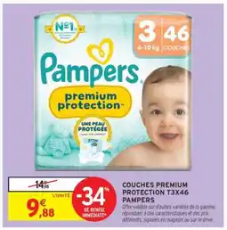 Intermarché COUCHES PREMIUM PROTECTION T3X46 PAMPERS offre