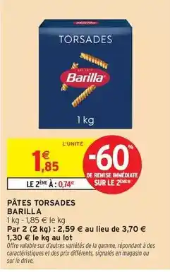 Intermarché Express Barilla - pâtes torsades offre