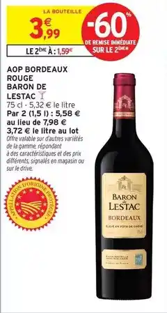 Intermarché Express Baron de lestac - aop bordeaux rouge offre