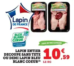 Bi1 Lapin entier decoupe sans tete ou demi lapin bleu blanc coeur offre