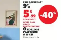 Super U Horloge plastique 28 cm offre