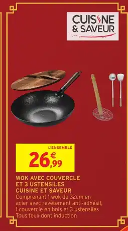 Intermarché Hyper Wok avec couvercle et 3 ustensiles cuisine et saveur offre