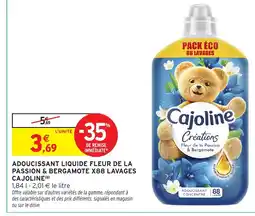 Intermarché Hyper CAJOLINE Adoucissant liquide fleur de la passion & bergamote x88 lavages offre