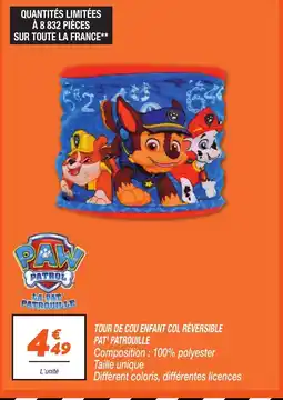 Netto Tour de cou enfant col reversible pat' patrouille offre