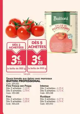 Promocash BUITONI PROFESSIONAL Sauce tomate aux épices avec morceaux offre
