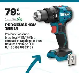 Brico Dépôt Perceuse 18v 75nm offre