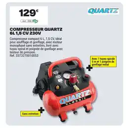 Brico Dépôt Compresseur quartz 6l 1,5 cv 230v offre