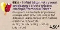 Thiriet 8 Mini bâtonnets yaourt enrobages sorbets griotte exotique,framboise,citron offre