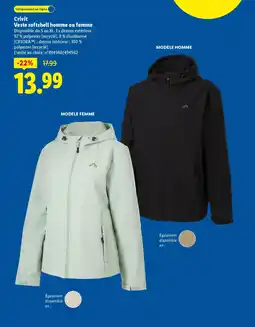 Lidl CRIVIT Veste softshell homme ou femme offre