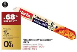 Carrefour Pâte à tarte en Or Sans alcool HERTA offre